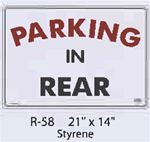 Parking in Rear styrene sign