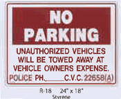 No Parking/ Tow Away Styrene Sign