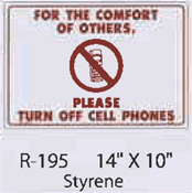 No Cell Phones styrene sign